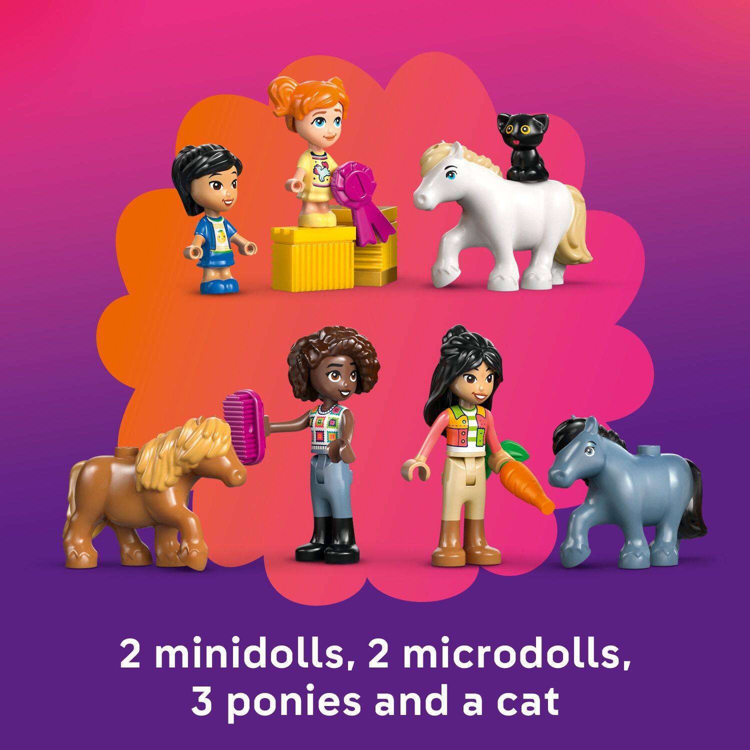 2 minidolls, 2 microdolls, 3 ponies and a cat