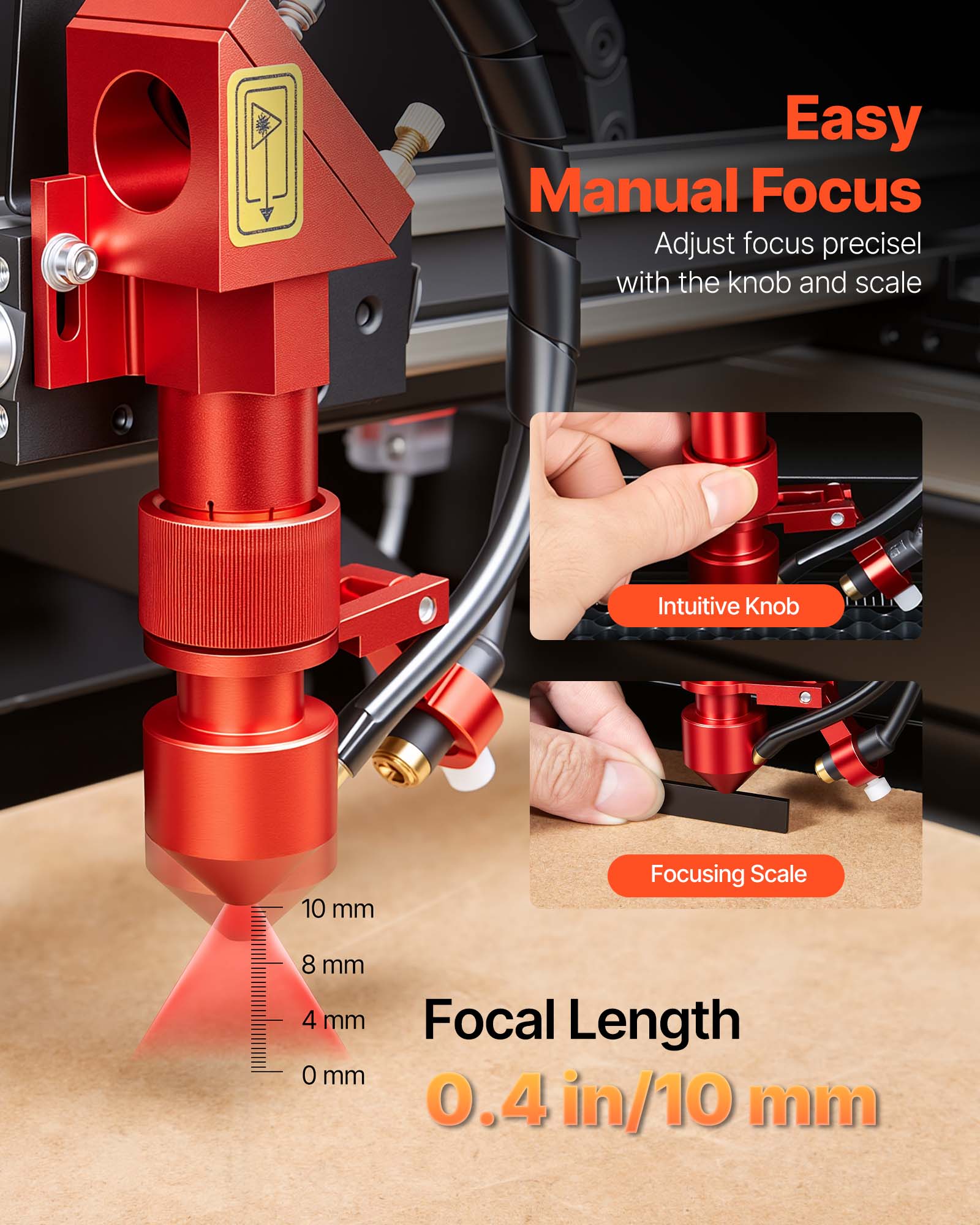 Easy Manual Focus  
Adjust focus precisely with the knob and scale  

Intuitive Knob  
10 mm  
8 mm  
4 mm  
0 mm  

Focal Length  
0.4 in/10 mm