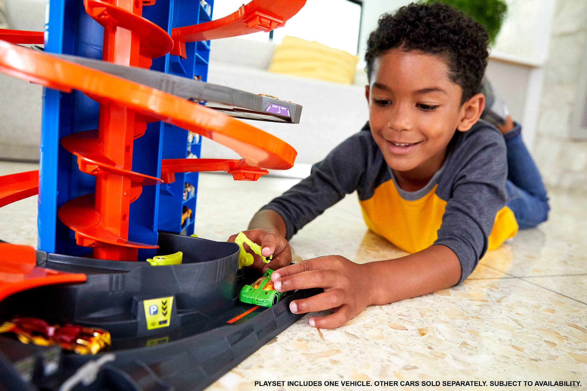 The playset includes one vehicle, but other cars are sold separately. They are subject to availability.