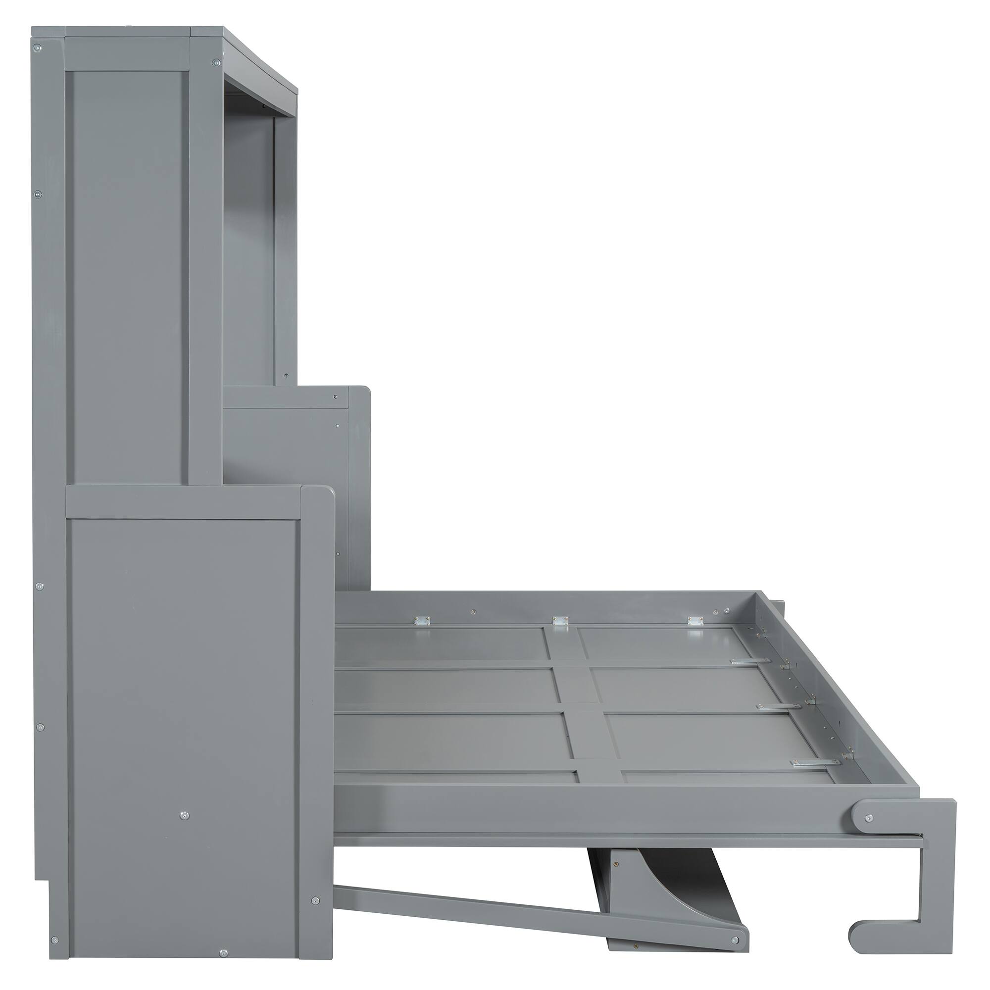 Alt View 5. Tiramisubest - Queen Size Gray Wood Murphy Bed with Hydraulic Lift & Desk, Space-Saving - Gray.