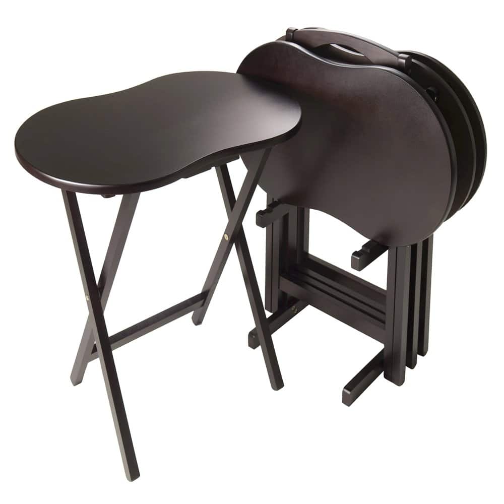 FurniFact - Dark Solid Wood TV Tray Set – Folding Snack Tables with Stand - Espresso