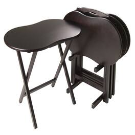 FurniFact - Dark Solid Wood TV Tray Set – Folding Snack Tables with Stand - Espresso