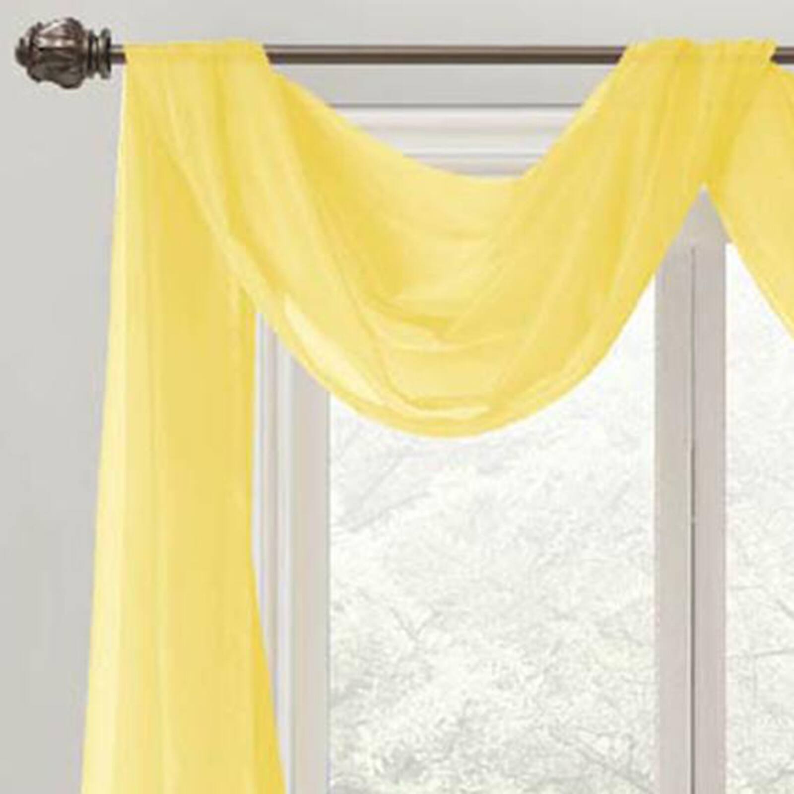 Angle. RT Designers Collection - Celine Sheer 55 x 216 in. Sheer Curtain Scarf Valance Neon Yellow - Yellow.