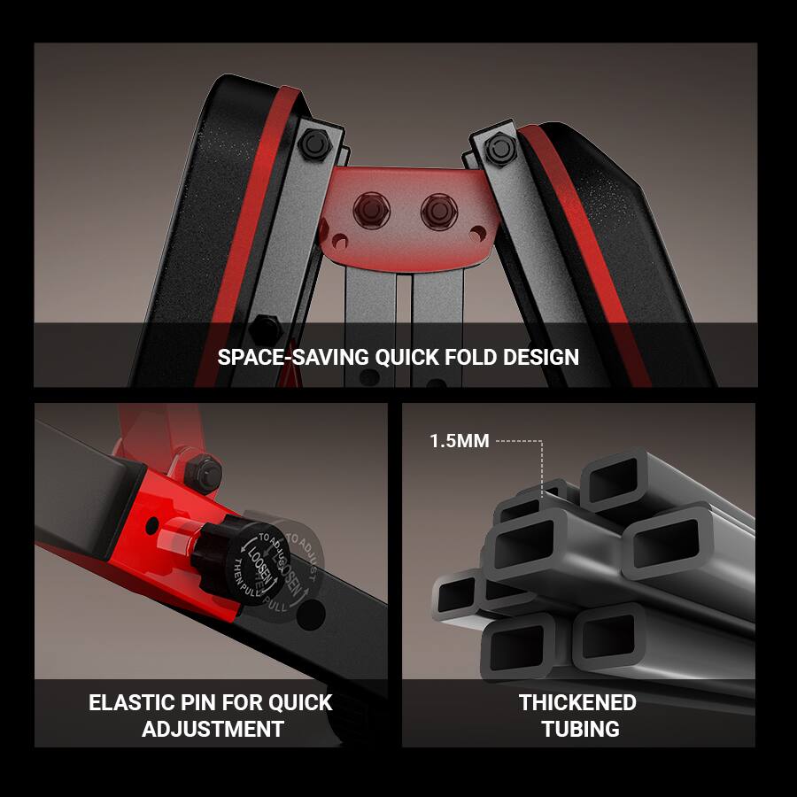 SPACE-SAVING QUICK FOLD DESIGN

1.5MM

ELASTIC PIN FOR QUICK ADJUSTMENT

THICKENED TUBING