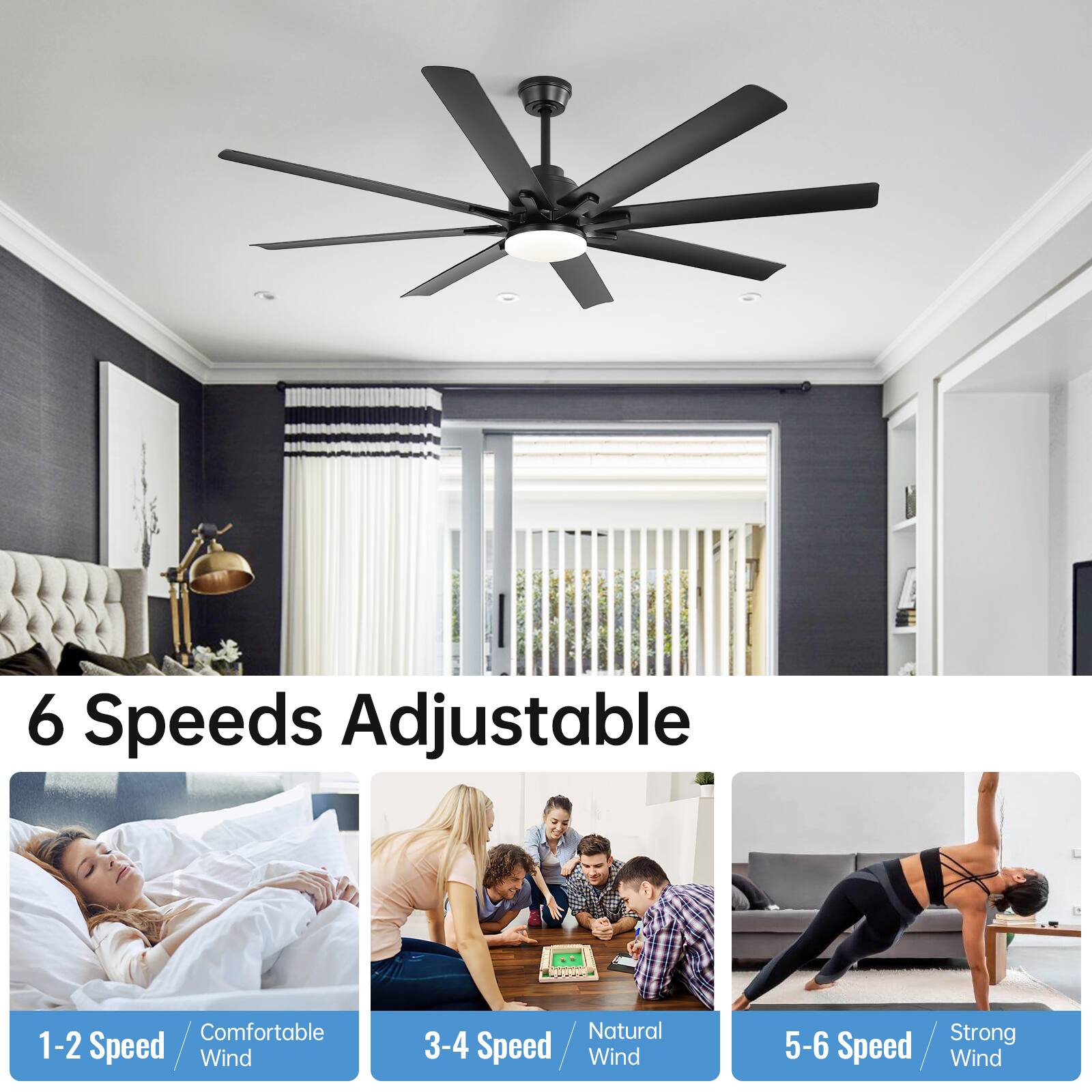 6 Speeds Adjustable

1-2 Speed / Comfortable Wind

3-4 Speed / Natural Wind

5-6 Speed / Strong Wind