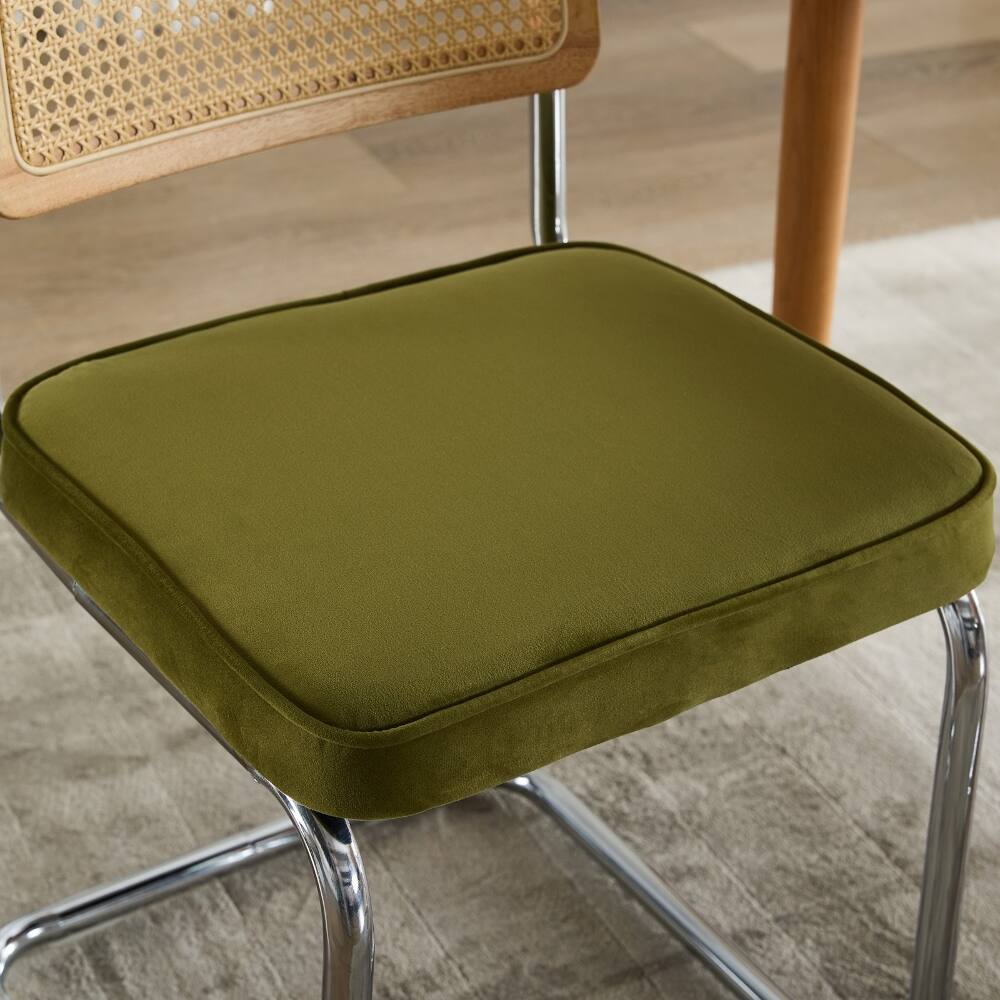 Alt View 6. Loheer - Loheer Mid-Century Dining Chairs Set of 2, Olive Green Velvet Rattan Back Chairs with Chrome Base - Olive-Green.