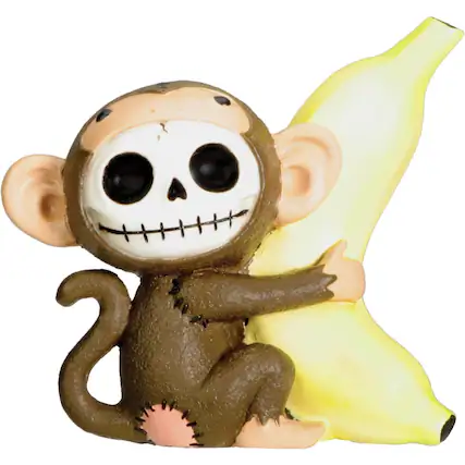 Front. Pacific Trading - Furrybones Munky Skeleton in Monkey Costume Holding a Banana Figurine - Brown.