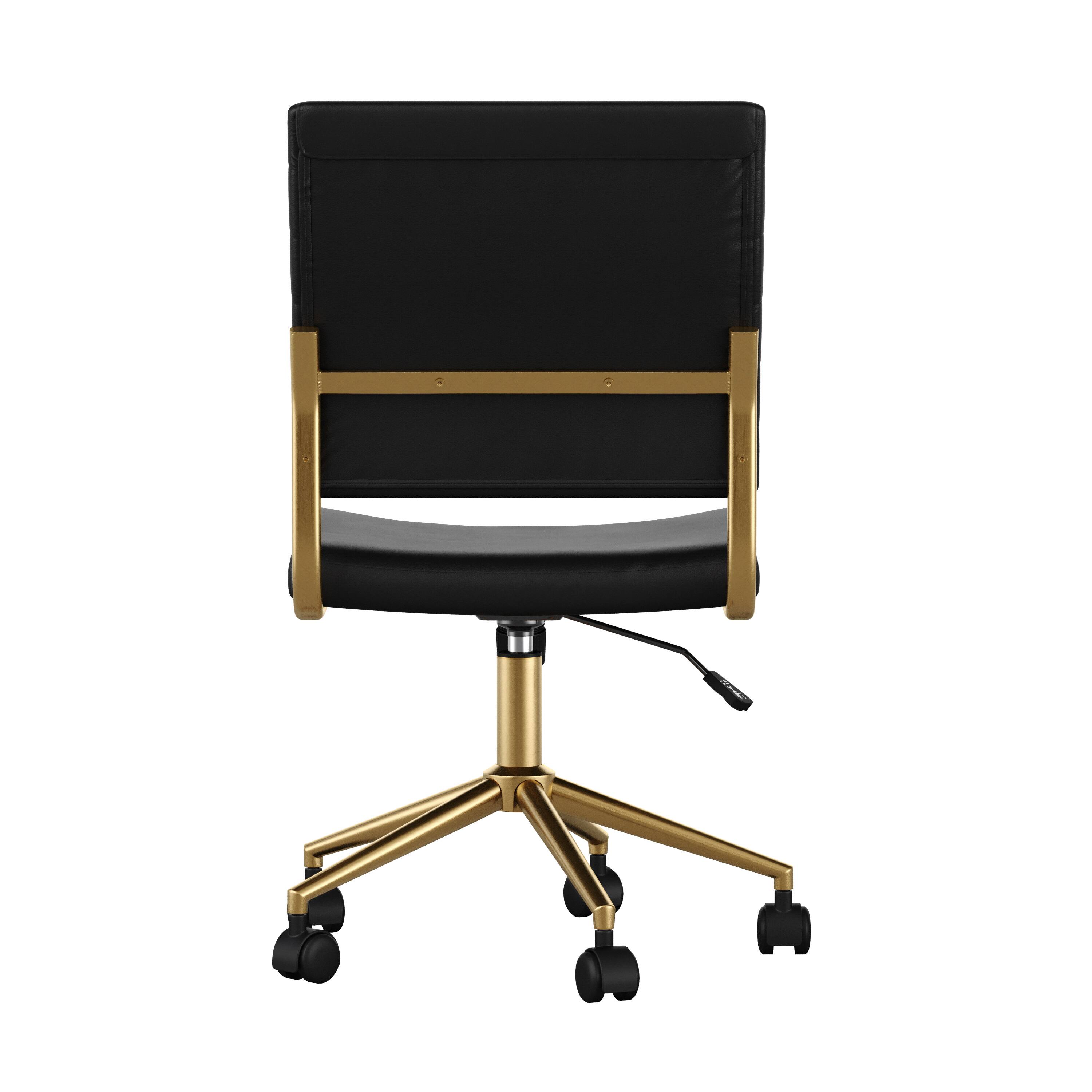 Alt View 19. Martha Stewart - Ivy Ribbed Faux Leather Office Chair - Black Faux Leather/Polished Brass.