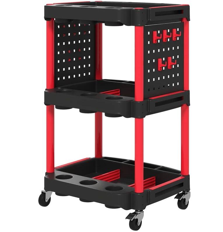 Angle. HOMLUX - 22.20 in. W 3-Tier Rolling Tool Cart Capacity Plastic Utility Cart with Side Shelves for Garage, Workshop - Black.
