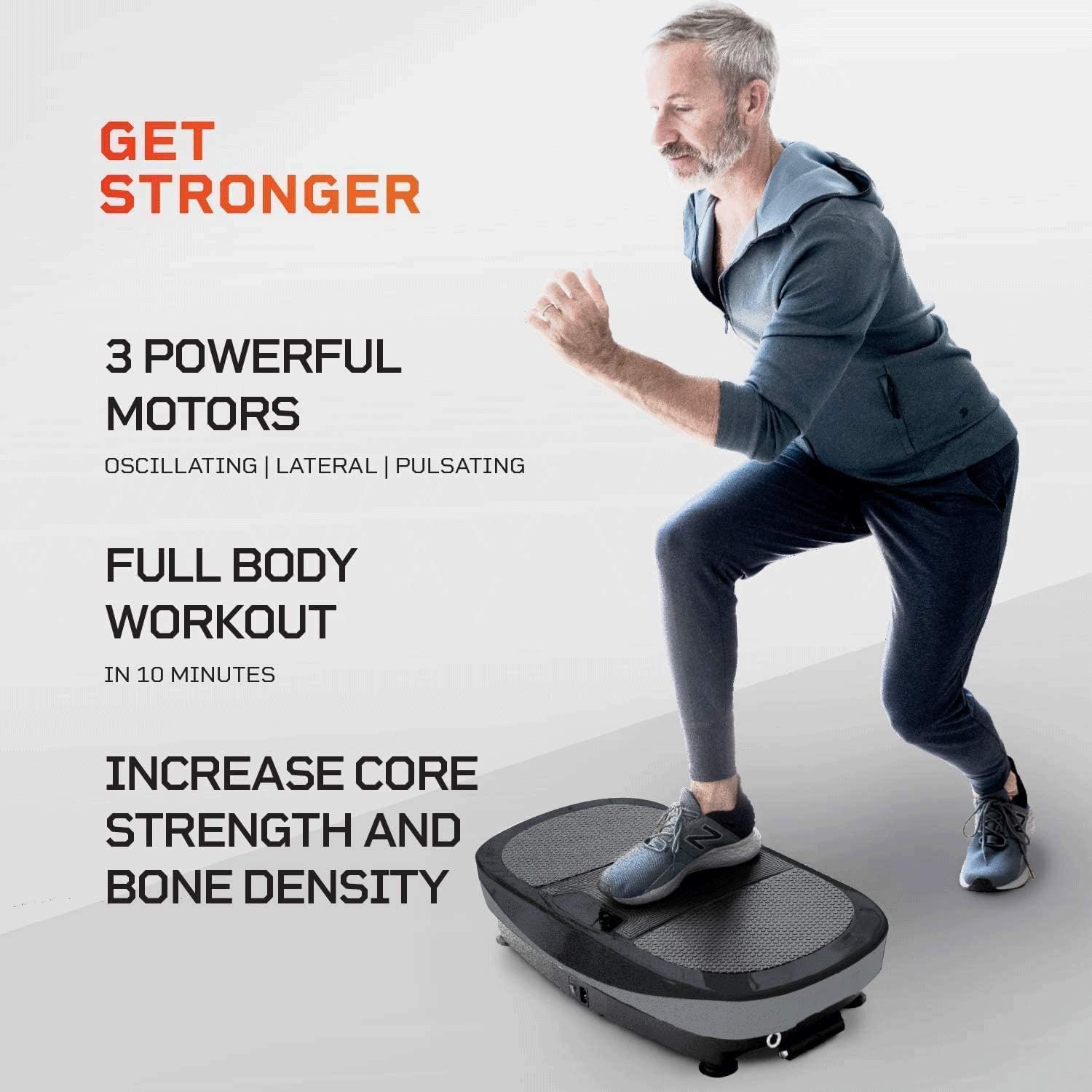GET STRONGER: 3 Powerful Motors - Oscillating, Lateral, Pulsating - Full Body Workout in 10 Minutes - Increase Core Strength and Bone Density
