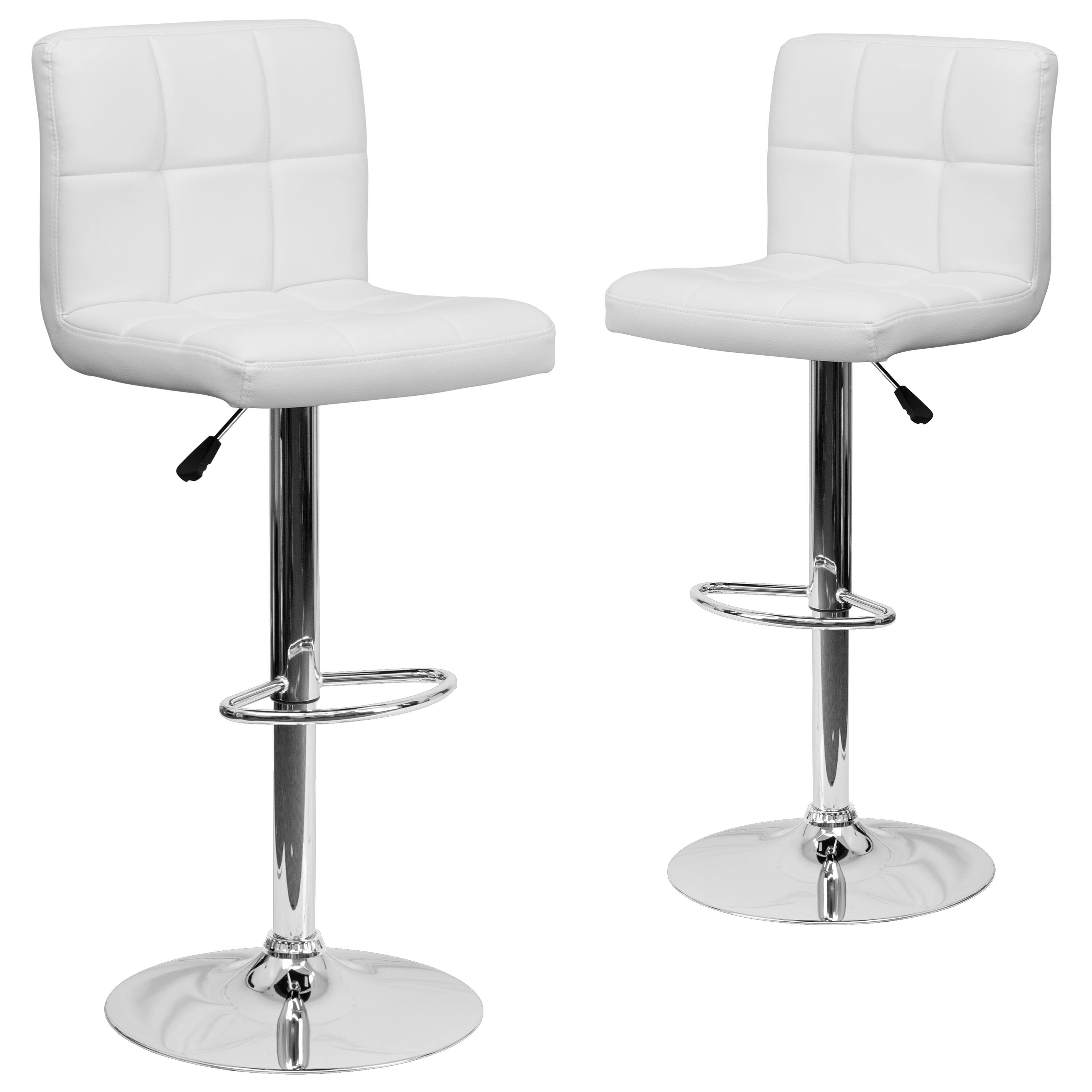 Alt View 1. Emma + Oliver - 2 Pack Contemporary Quilted Vinyl Adjustable Height Barstool with Chrome Base - White.