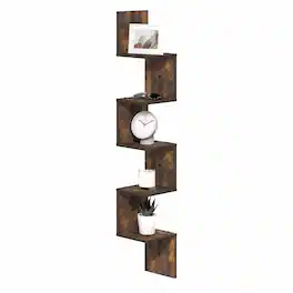 Furinno - ROSSI Corner Floating Shelves for Wall, Corner Square Wall Shelf, S-shape Radial Floating Book Shelf, Easy Assembly - Amber Pine