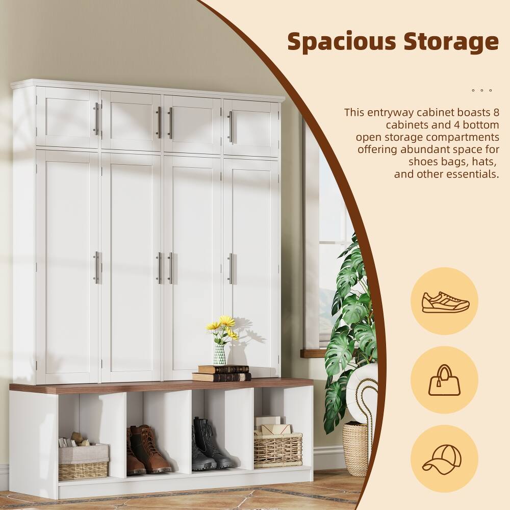 Spacious Storage

This entryway cabinet boasts 8 cabinets and 4 bottom open storage compartments offering abundant space for shoes, bags, hats, and other essentials.