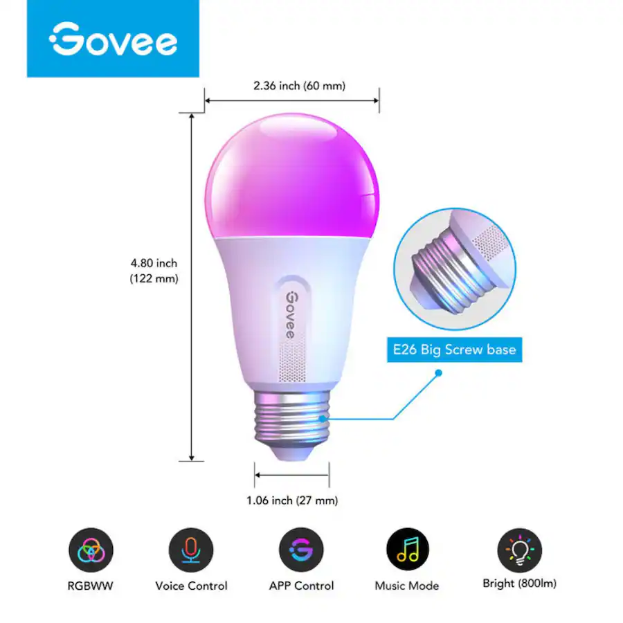 Govee A19 800 Lumens Smart LED Bulb (4 Pack) Multi B6004AC3 - Best Buy
