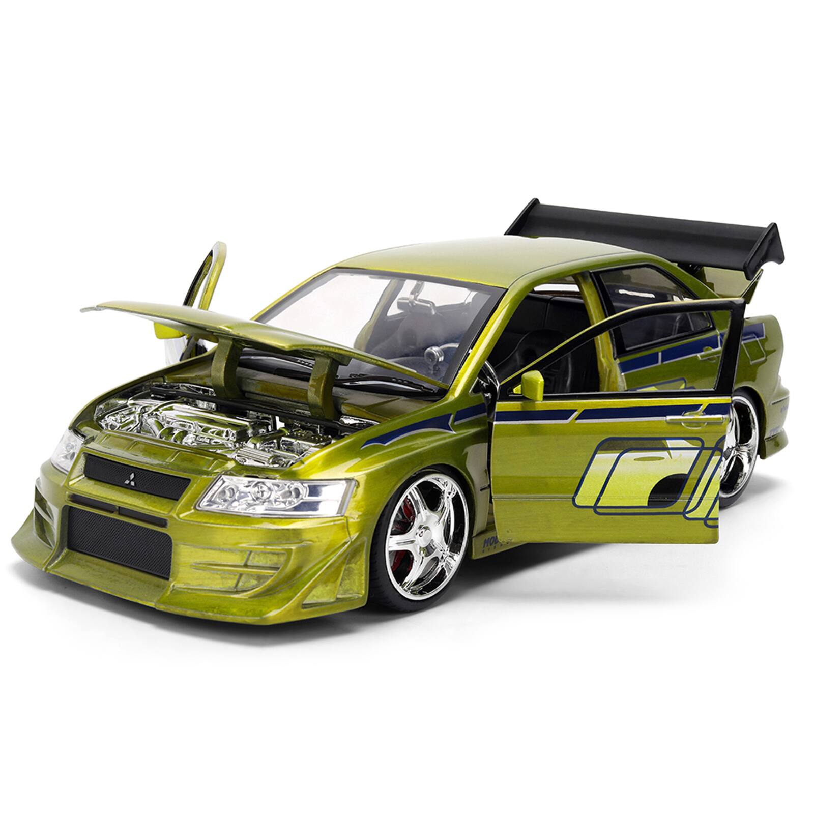 Alt View 1. Jada - Brian's Mitsubishi Lancer Evolution VII Green Color Brush Finish "25 Years of Fast & Furious" 1/24 Diecast Model by Jada.