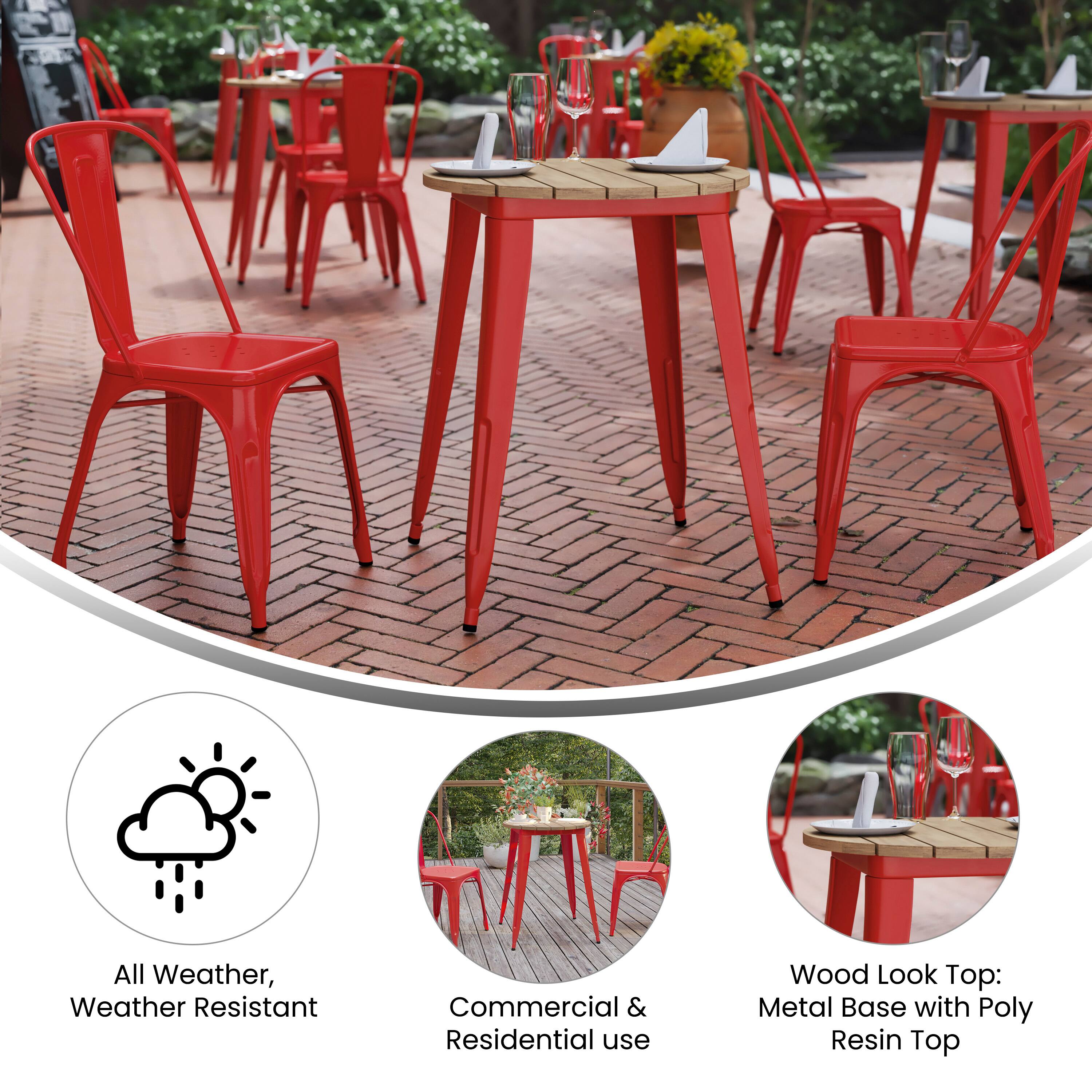 All Weather, Weather Resistant  
Commercial & Residential use  
Wood Look Top: Metal Base with Poly Resin Top