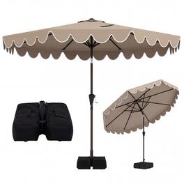 Costway - 10 FT Patio Umbrella with Weighted Base, Sandbags, Push Button Tilt & Crank - Brown