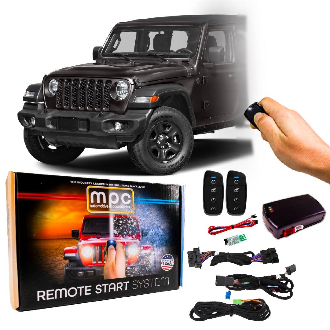 MPC - 4-Button 2-Way Remote Starter For 2018-2025 Jeep Wrangler - Plugin T-Harness - Black