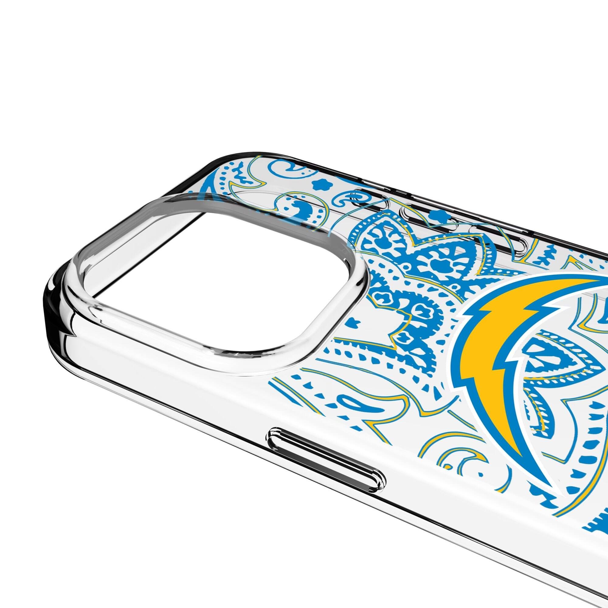 Alt View 2. Keyscaper - Los Angeles Chargers iPhone Clear Paisley Design Case - 14 Plus - Multicolor.