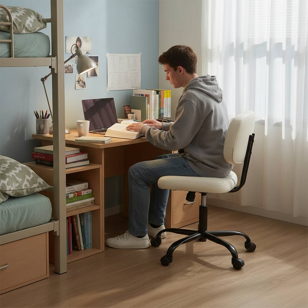 Angle. AOITUN - Small Office Desk Chair Armless PU for Daily Comfort with 2 Inch Memory Foam Mattress Topper Twin XL Dorm Use - Black.