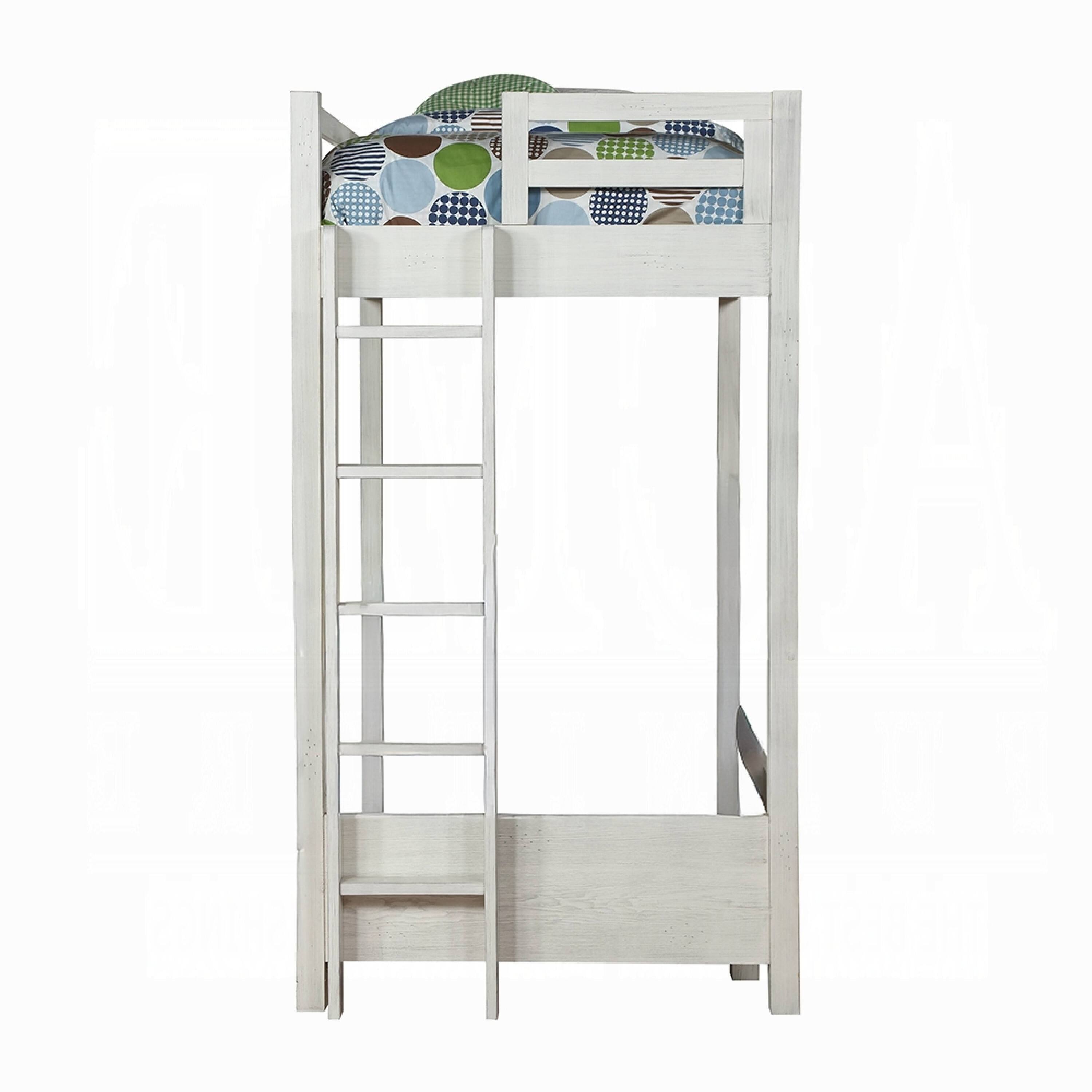 Alt View 5. Manhattan Lane - Transitional Style Twin Loft Bed, Fixed Ladder - Weathered White.