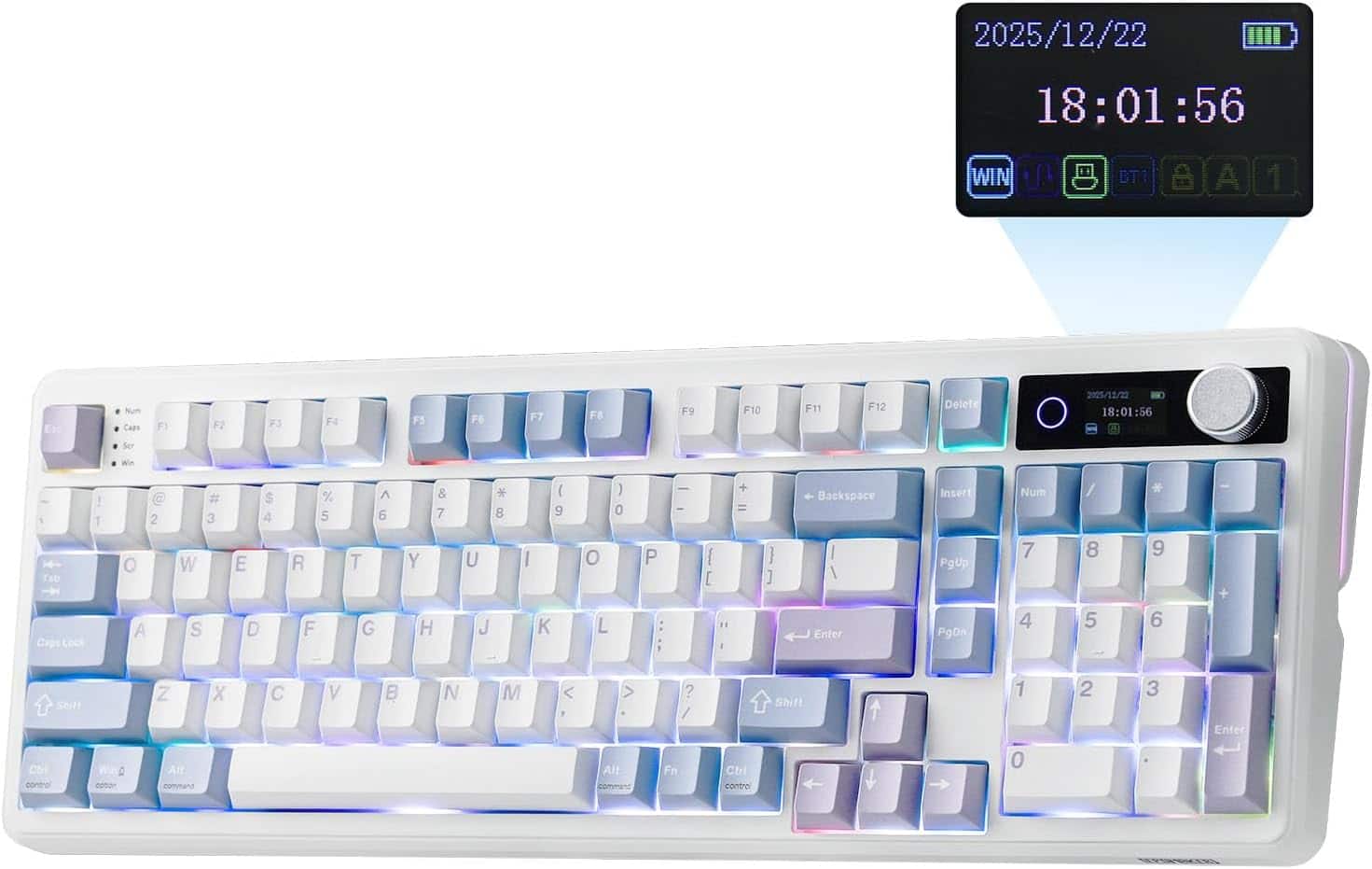 EPOMAKER - TH99 PRO 96% Mechanical Keyboard with Screen & Knob, 10000mAh, Custom Driver (Creamy Jade Switch) - Blue White