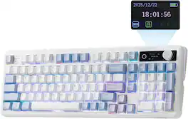 EPOMAKER - TH99 PRO 96% Mechanical Keyboard with Screen & Knob, 10000mAh, Custom Driver (Sea Salt Silent Switch) - Blue White