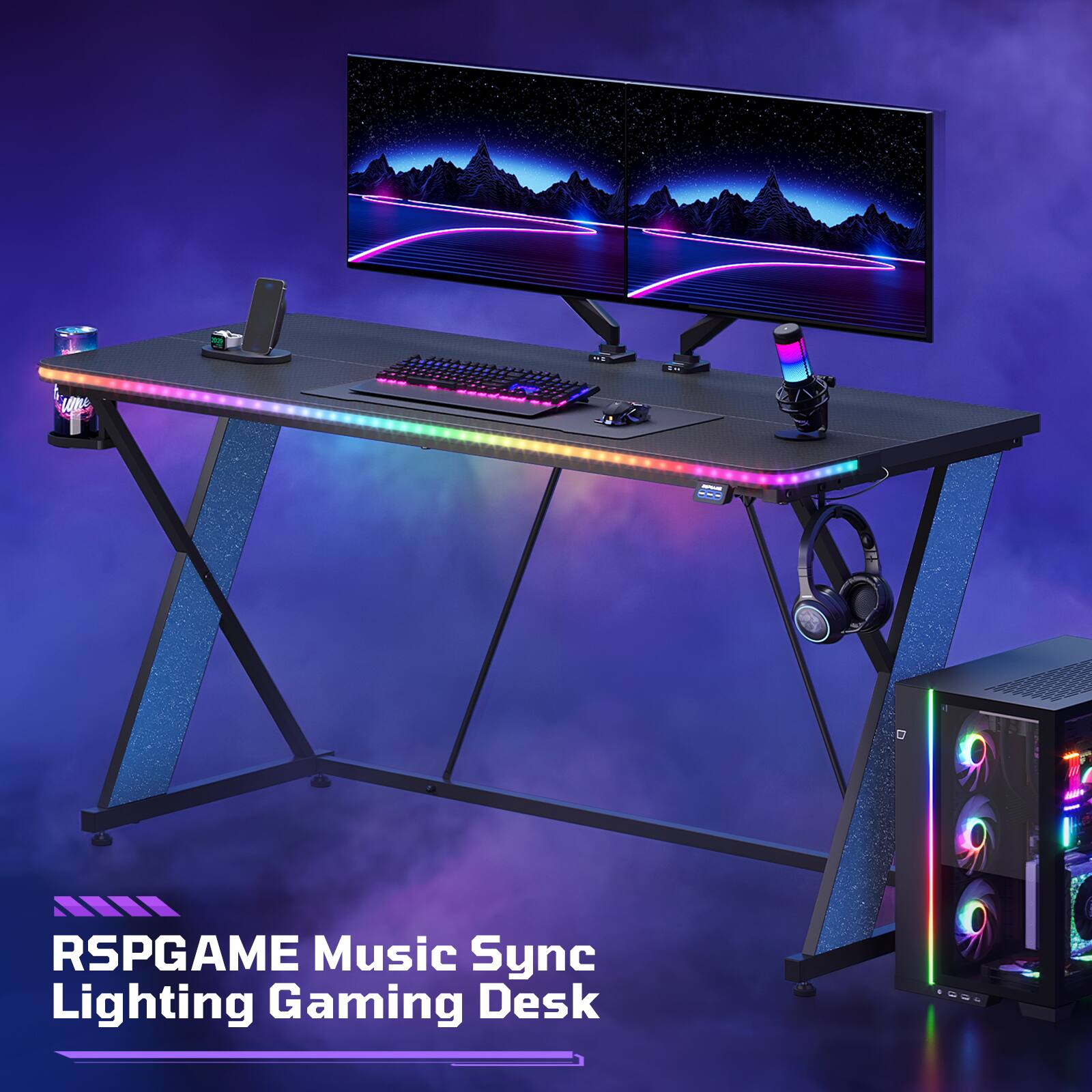 RSPGAME Music Sync Lighting Gaming Desk