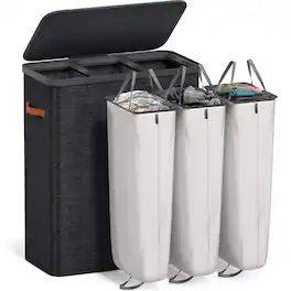 Sorbus - Fabric Laundry Hamper, Collapsible 3-Compartment Laundry Basket with Removable Laundry Bag - Black