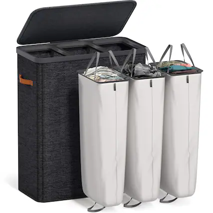 Front. Sorbus - Sorbus Fabric Laundry Hamper, Collapsible 3-Compartment Laundry Basket with Removable Laundry Bag - Black.