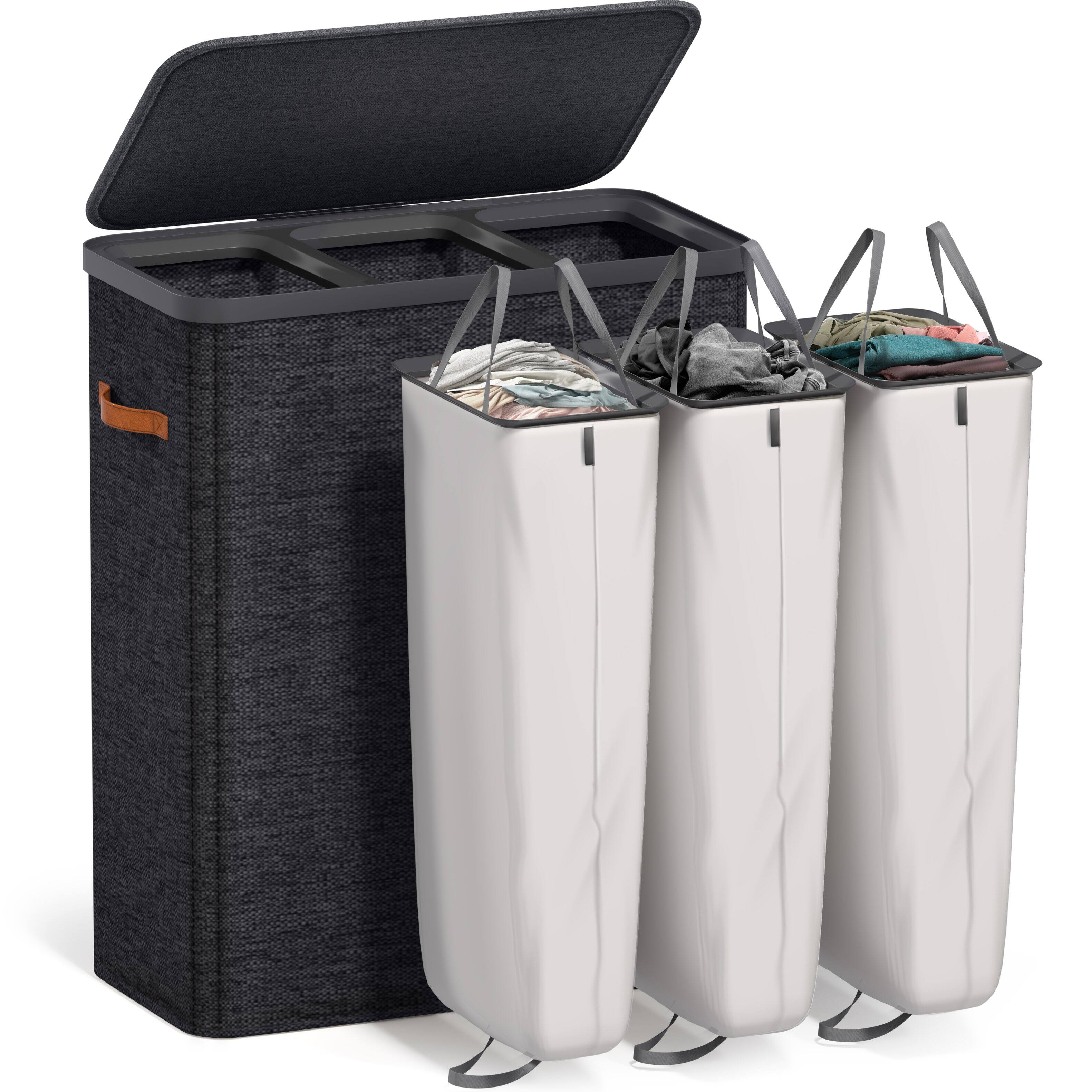 Alt View 1. Sorbus - Sorbus Fabric Laundry Hamper, Collapsible 3-Compartment Laundry Basket with Removable Laundry Bag - Black.