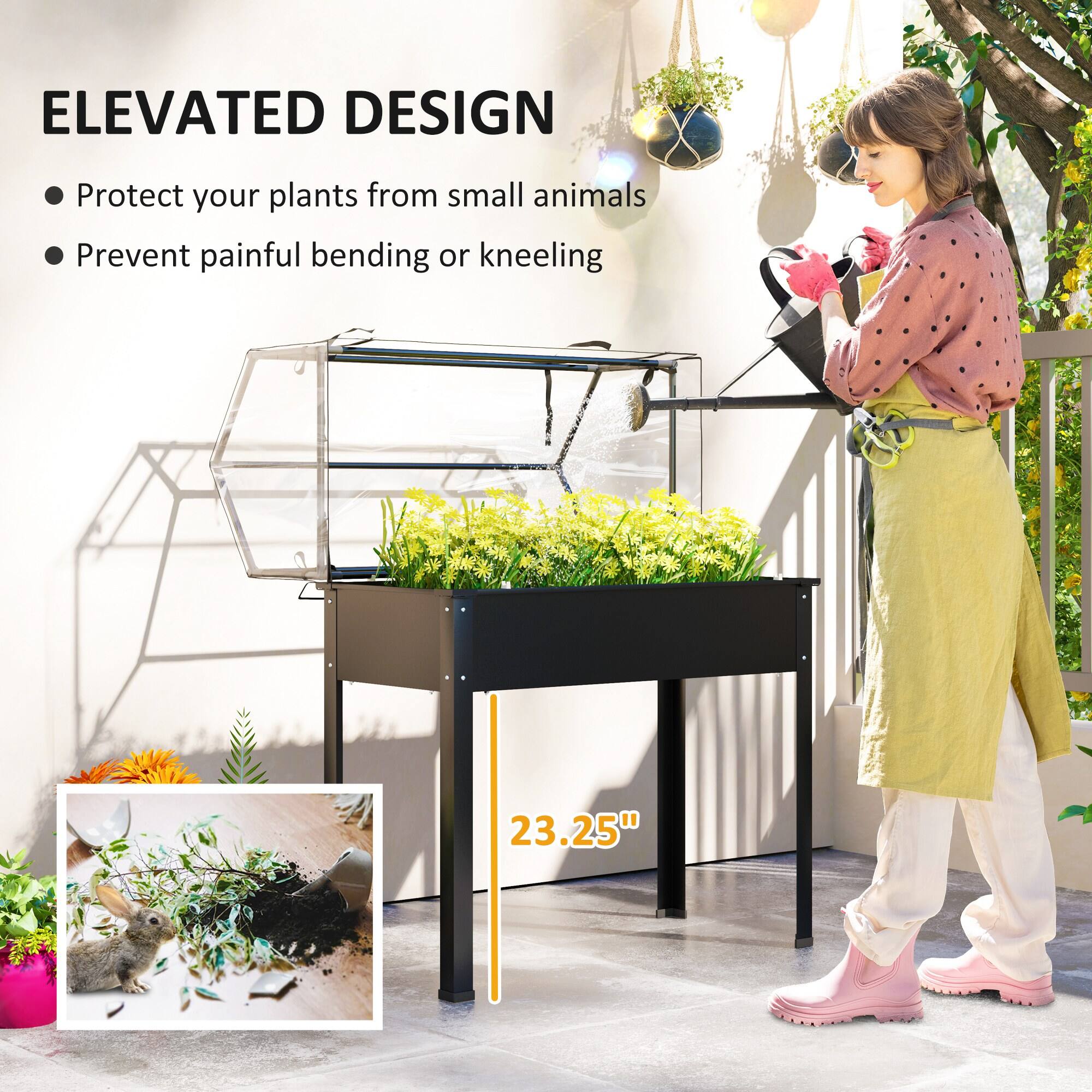 ELEVATED DESIGN  
- Protect your plants from small animals  
- Prevent painful bending or kneeling  

23.25"