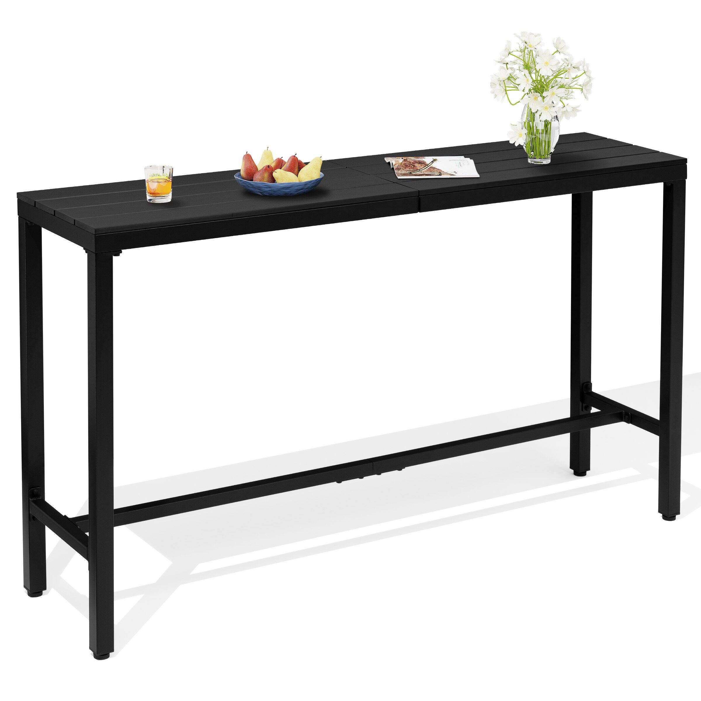 Crestlive Products - Rectangle Outdoor Bar Table with Waterproof Top and Sturdy Metal Frame - Black