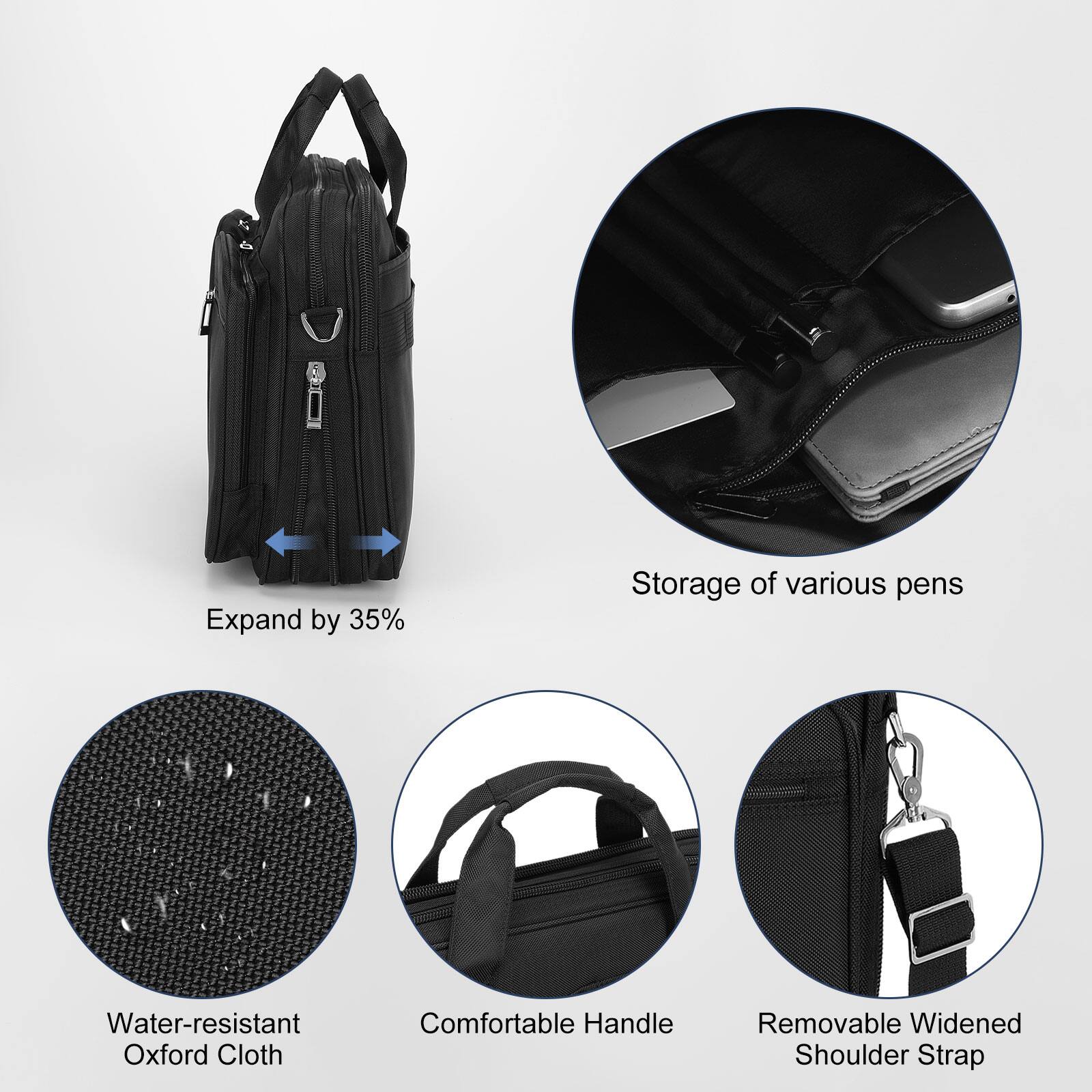 - Expand by 35%
- Storage of various pens
- Water-resistant Oxford Cloth
- Comfortable Handle
- Removable Widened Shoulder Strap