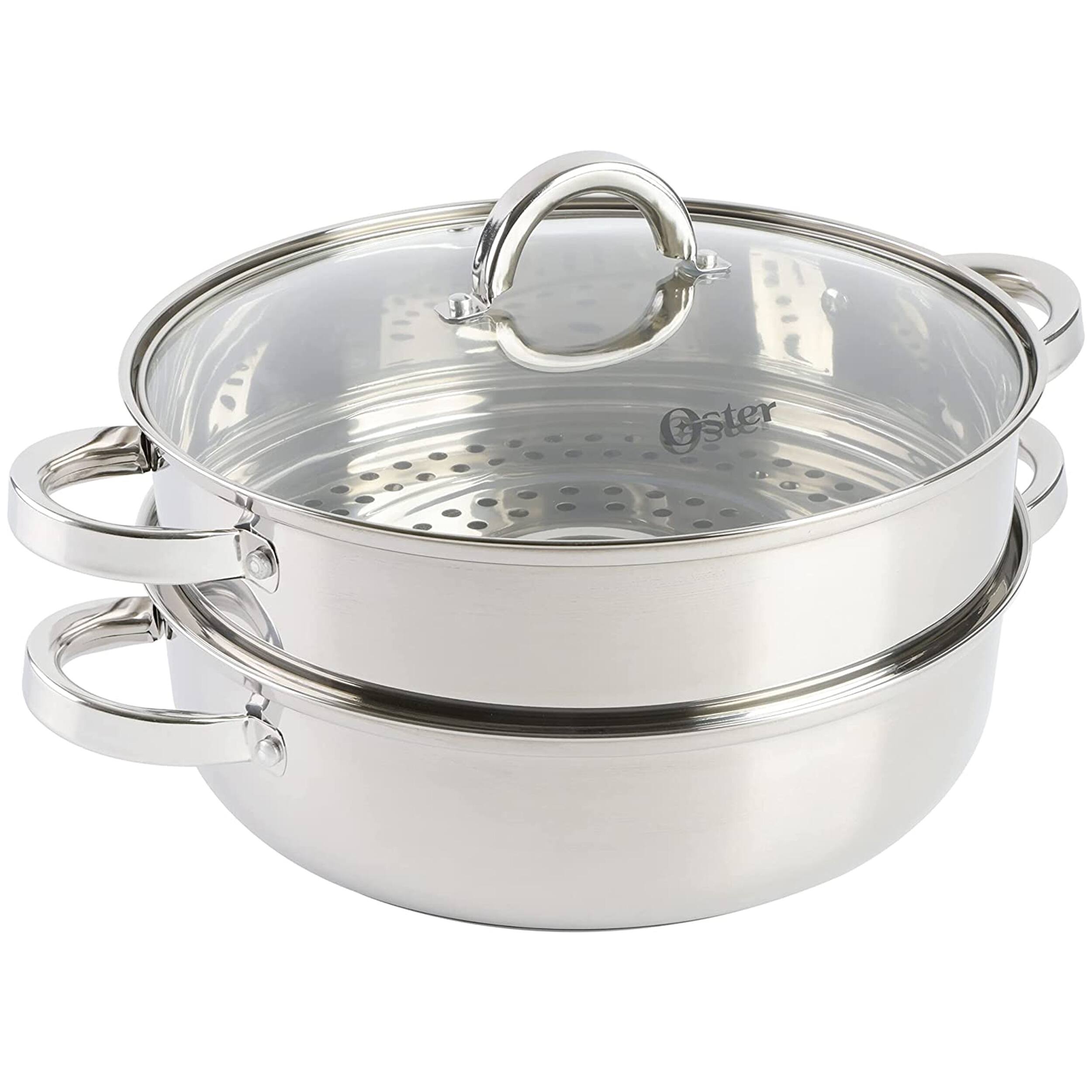 Alt View 1. Oster - Oster Sangerfield 3 Piece 11 Inch Stainless Steel Everyday Pan with Steamer and Lid - Silver.