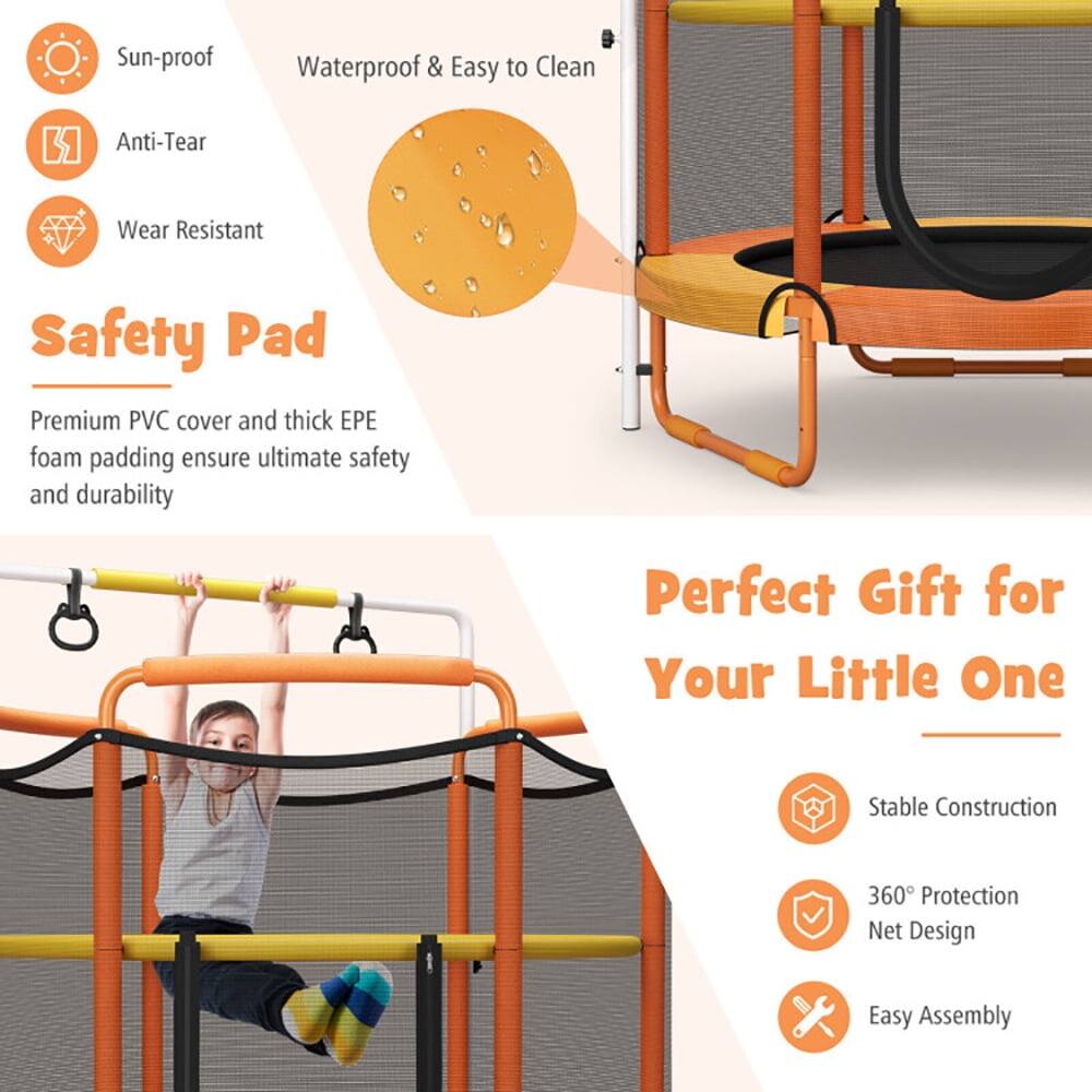 Sun-proof  
Waterproof & Easy to Clean  
Anti-Tear  
Wear Resistant  

Safety Pad  
Premium PVC cover and thick EPE foam padding ensure ultimate safety and durability  

Perfect Gift for Your Little One  

Stable Construction  
360° Protection Net Design  
Easy Assembly