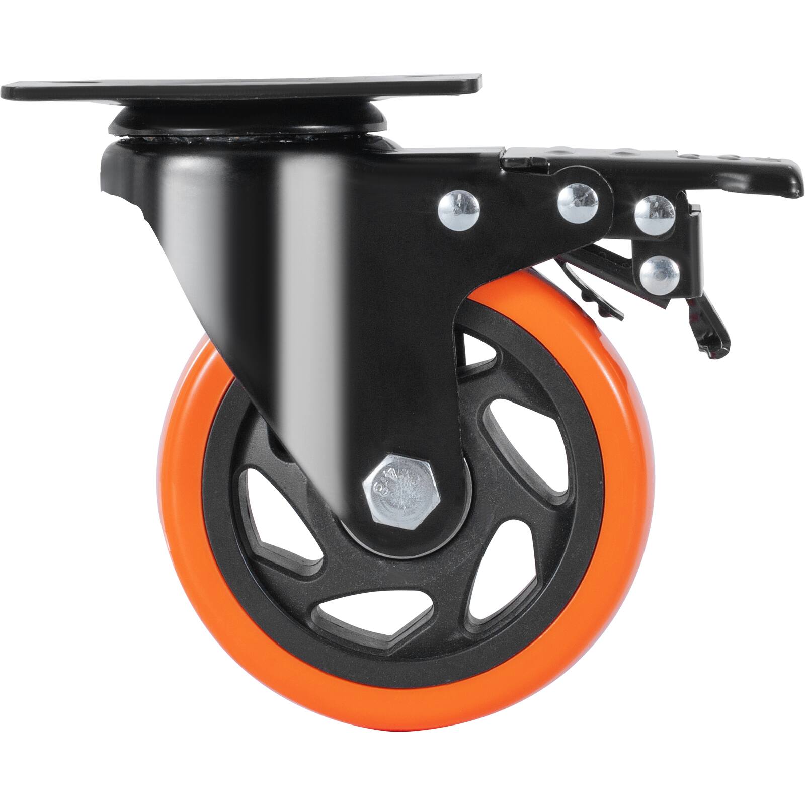 Alt View 5. VEVOR - Caster Wheels, 4-inch Swivel Plate Casters, Set of 4, with Security A/B Locking No Noise PVC Wheels - Black;Orange.