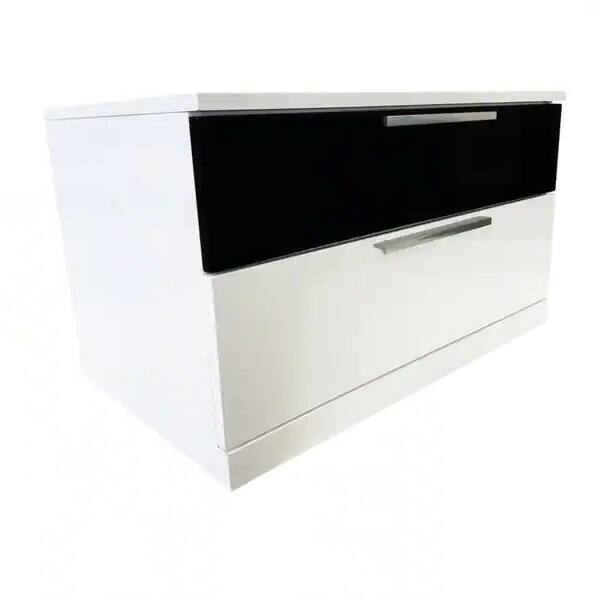 Front. Tiramisubest - White and Black Lacquer 2-Drawer Bedside Table - White|Black.