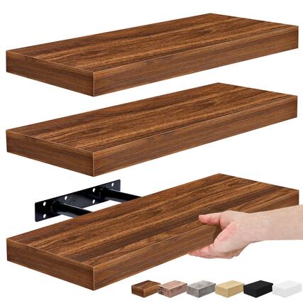 Front. Sorbus - 3 Pack (16"x5") Sorbus Floating Wall Shelves for Bedroom, Decor, Kitchen, Living Room - for Trophies, Frames, Bookshelf - Walnut.