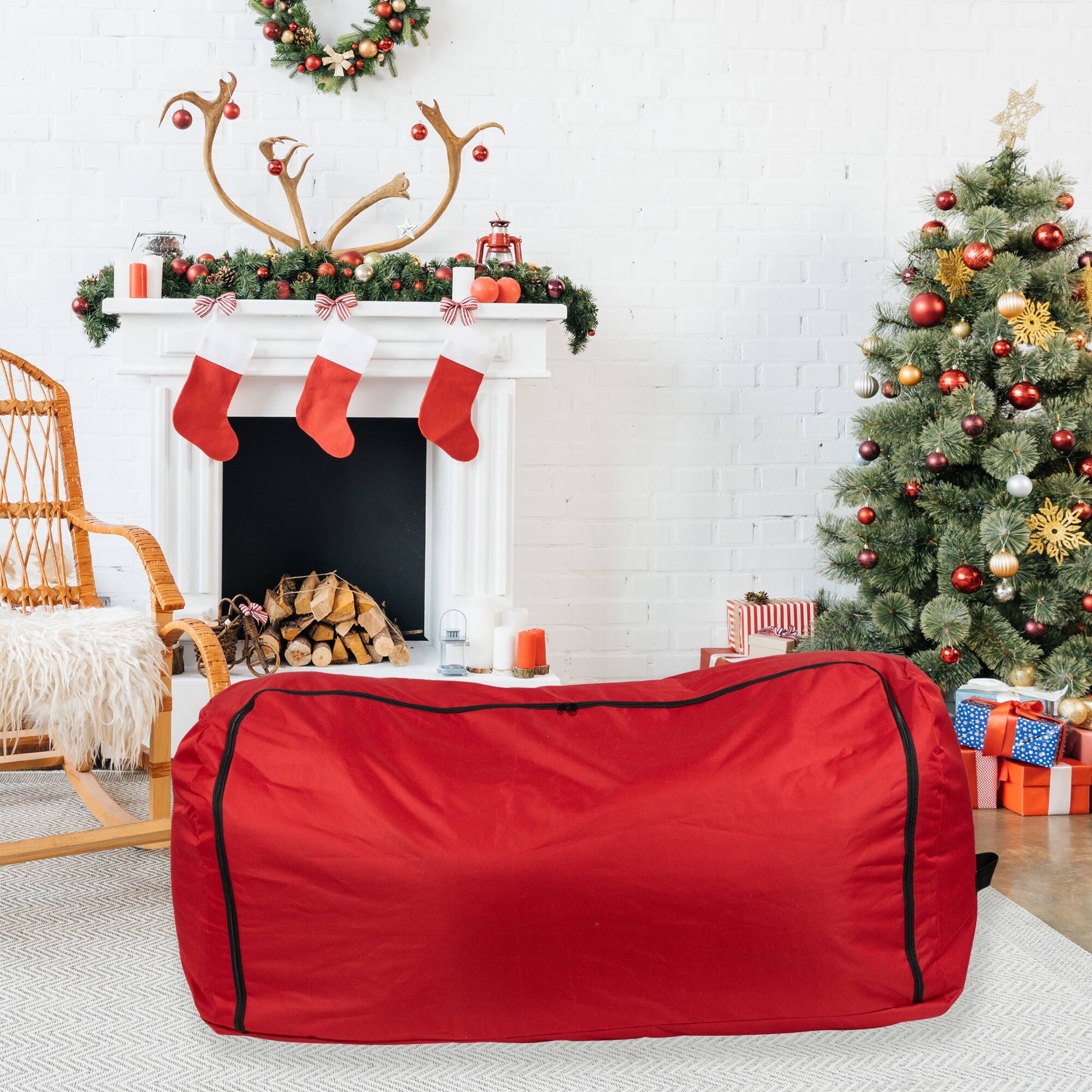 Alt View 1. Northlight - 57" Red Artificial Christmas Tree Rolling Storage Bag For Trees Up to 9ft - Red.