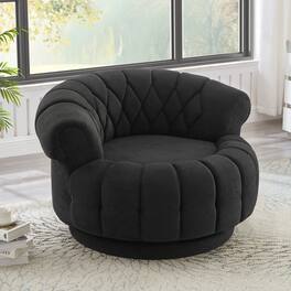Whisen - 45.9" Oversized Round Swivel Sofa Accent Chair with Tufted Back and Chenille Upholstery - Black