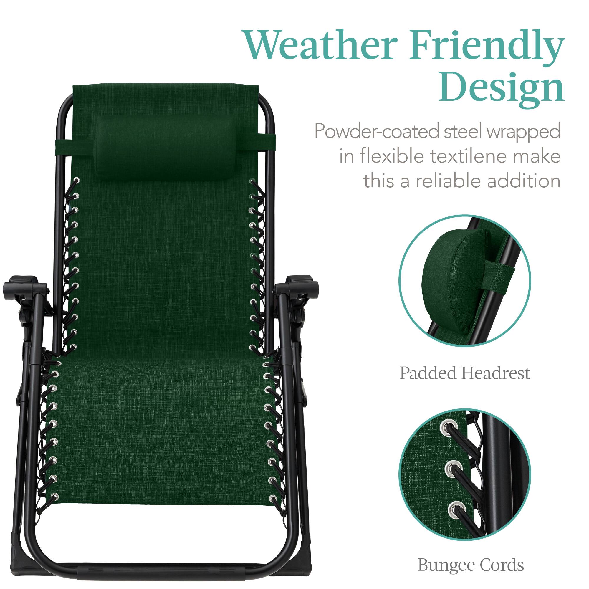 Weather Friendly Design

Powder-coated steel wrapped in flexible textilene make this a reliable addition

Padded Headrest

Bungee Cords