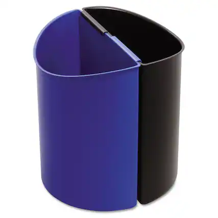 Front. Safco - Desk-Side Recycling Receptacle, 3 gal, Plastic, Black/Blue.