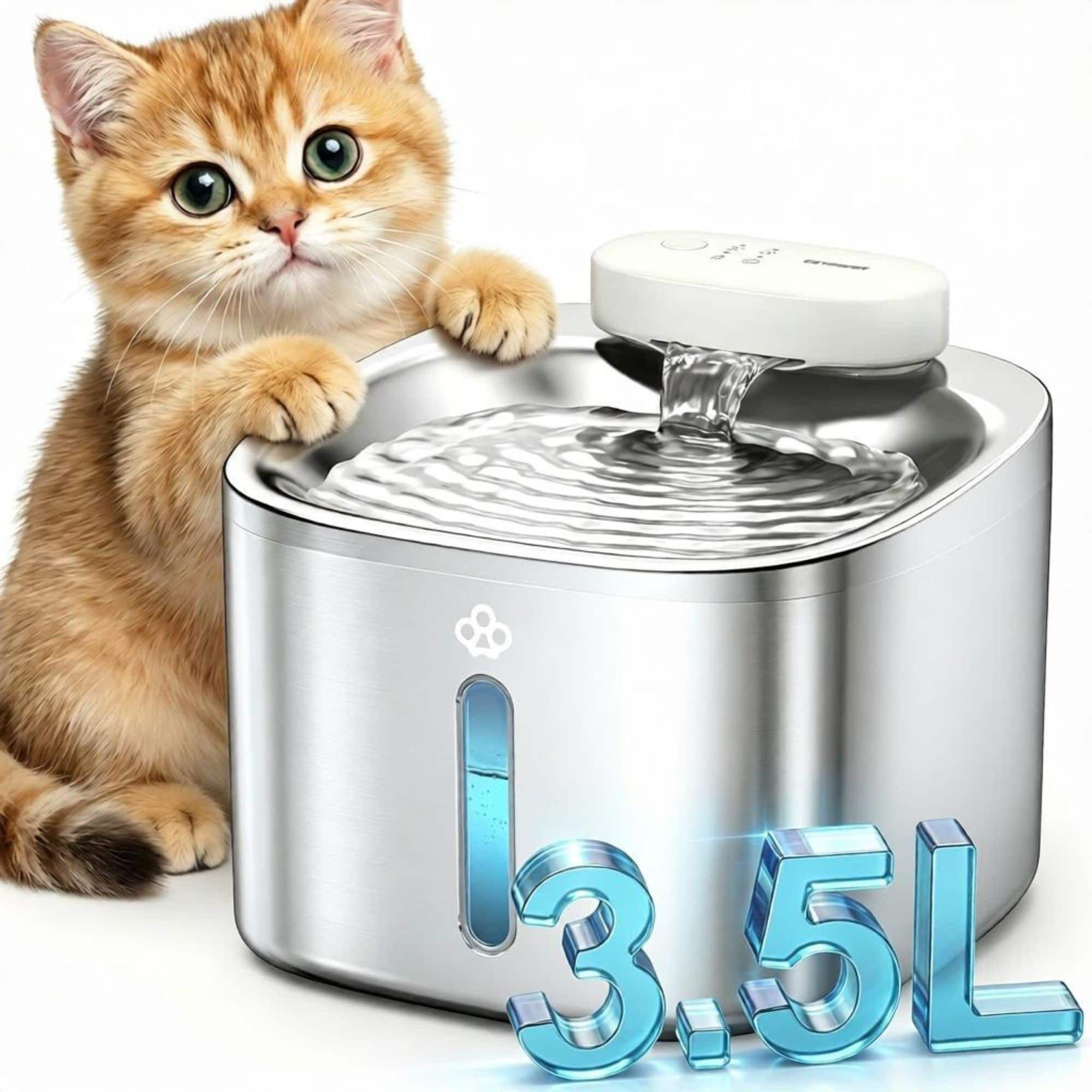 Oneisall - 3.5L 118oz Cordless Automatic Pet Water Fountain For Dog Cat Quiet with Motion Sensor BPA Free 3 Filters - Stainless Steel