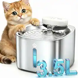 Oneisall - 3.5L 118oz Cordless Automatic Pet Water Fountain For Dog Cat Quiet with Motion Sensor BPA Free 3 Filters - Stainless Steel