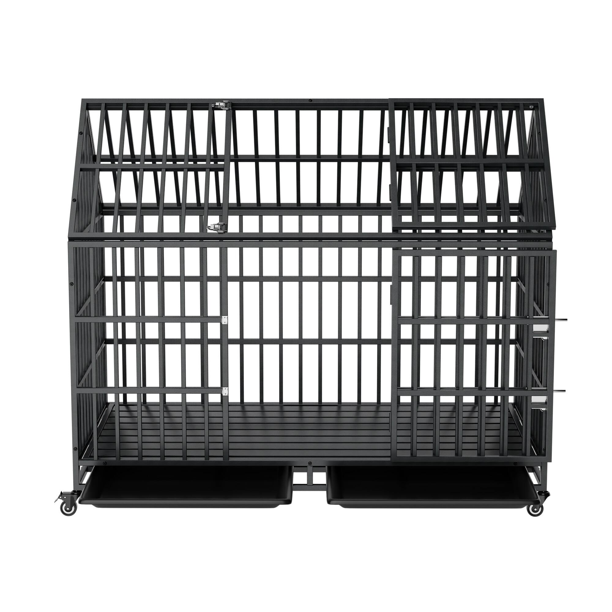 Alt View 1. Boyel Living - Black 52 Inches Heavy Duty Dog Crate with Roof Top with Iron - Black.