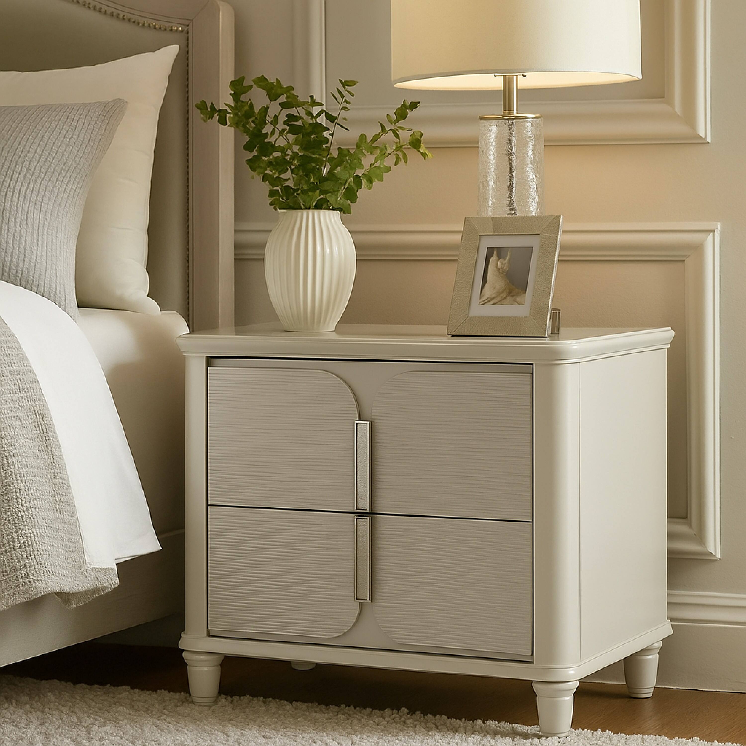 Alt View 5. Manhattan Lane - Veda Nightstand, 2 Modern Drawers, 30 Inch - Pearl White.