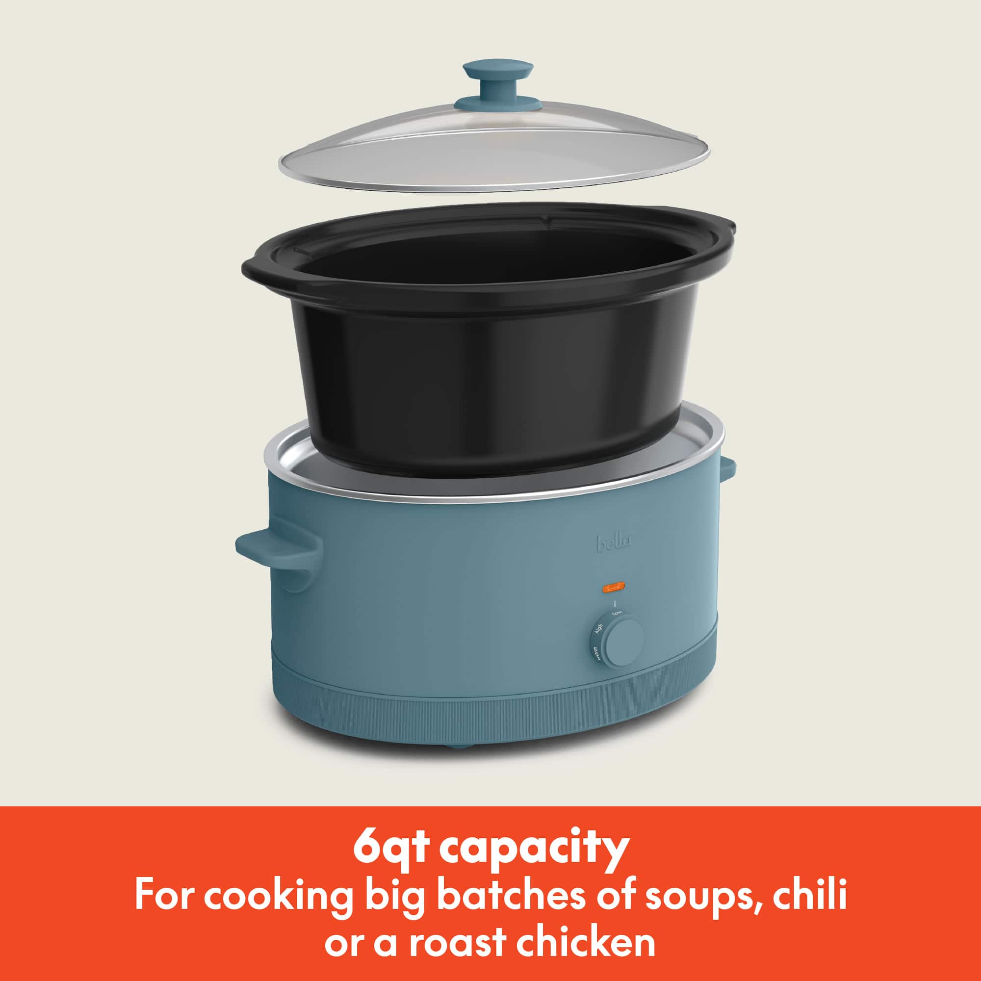 6qt capacity
For cooking big batches of soups, chili or a roast chicken