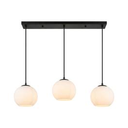 Living District - Baxter 3 Lights Black Pendant With Frosted White Glass - Black And Frosted White