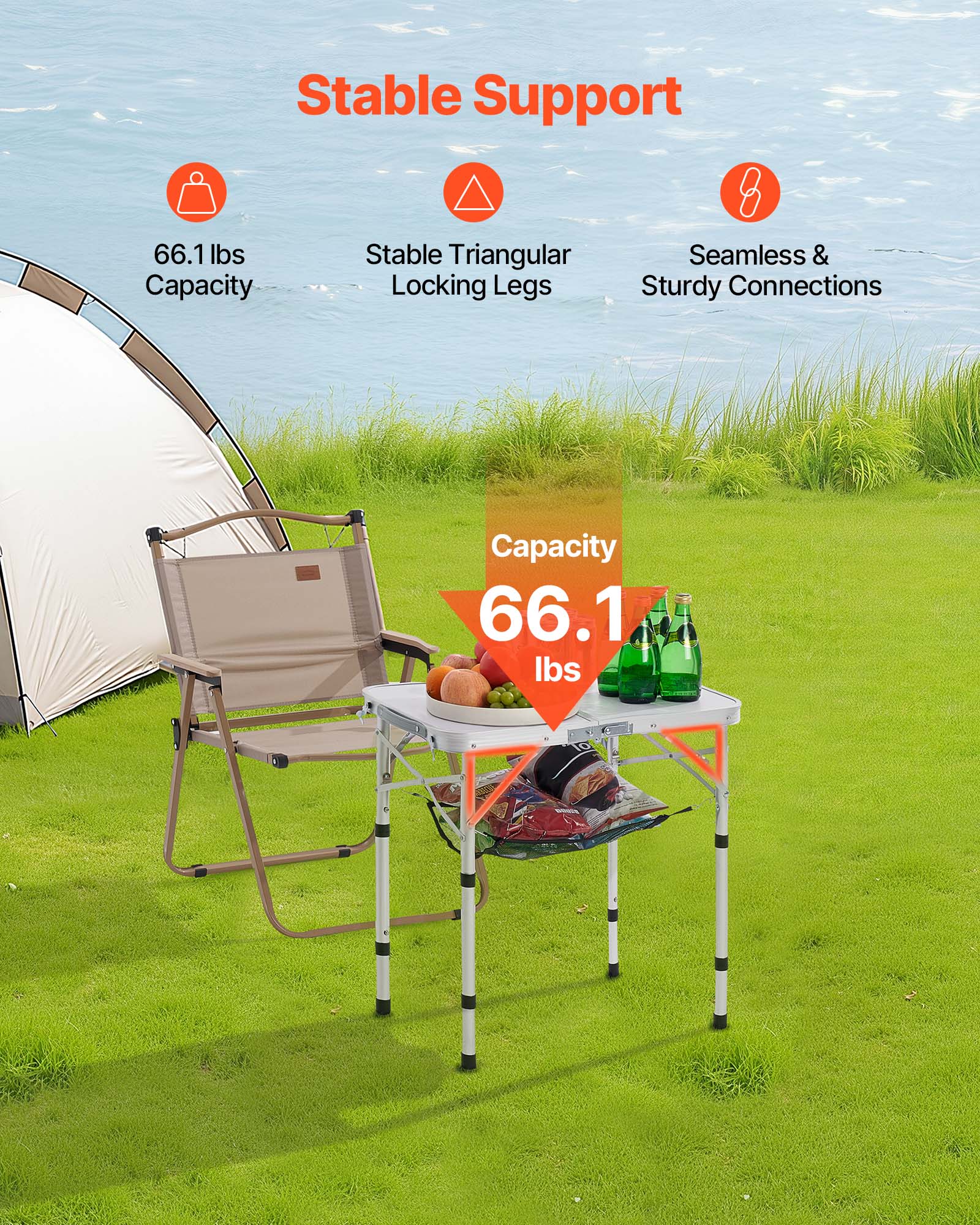 Stable Support

- 66.1 lbs Capacity
- Stable Triangular Locking Legs
- Seamless & Sturdy Connections

Capacity 66.1 lbs